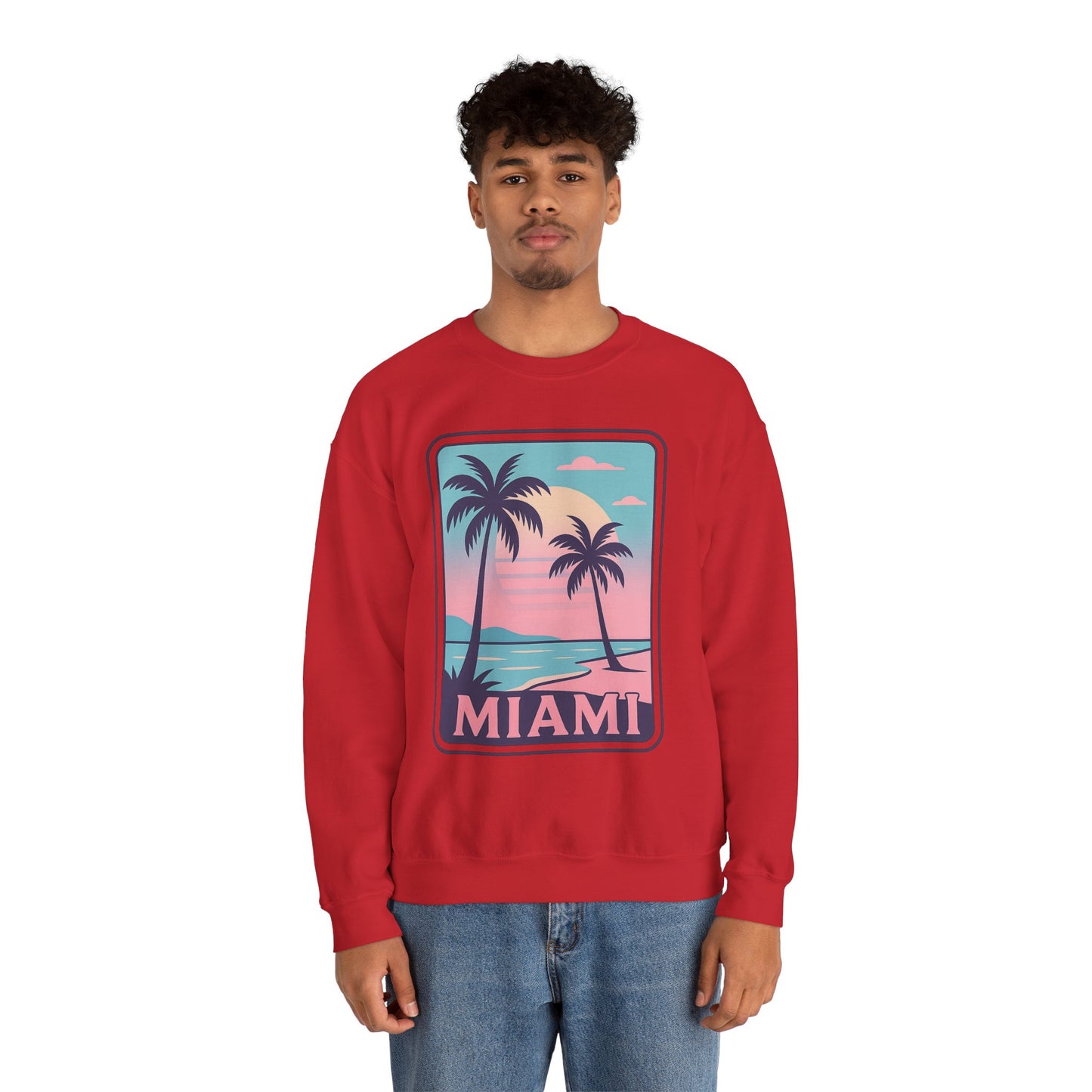 Miami Sunset Crewneck Sweatshirt, Unisex Sweatshirt, Beach Vibes Apparel, Vacation Wear, Gift for Miami Lovers