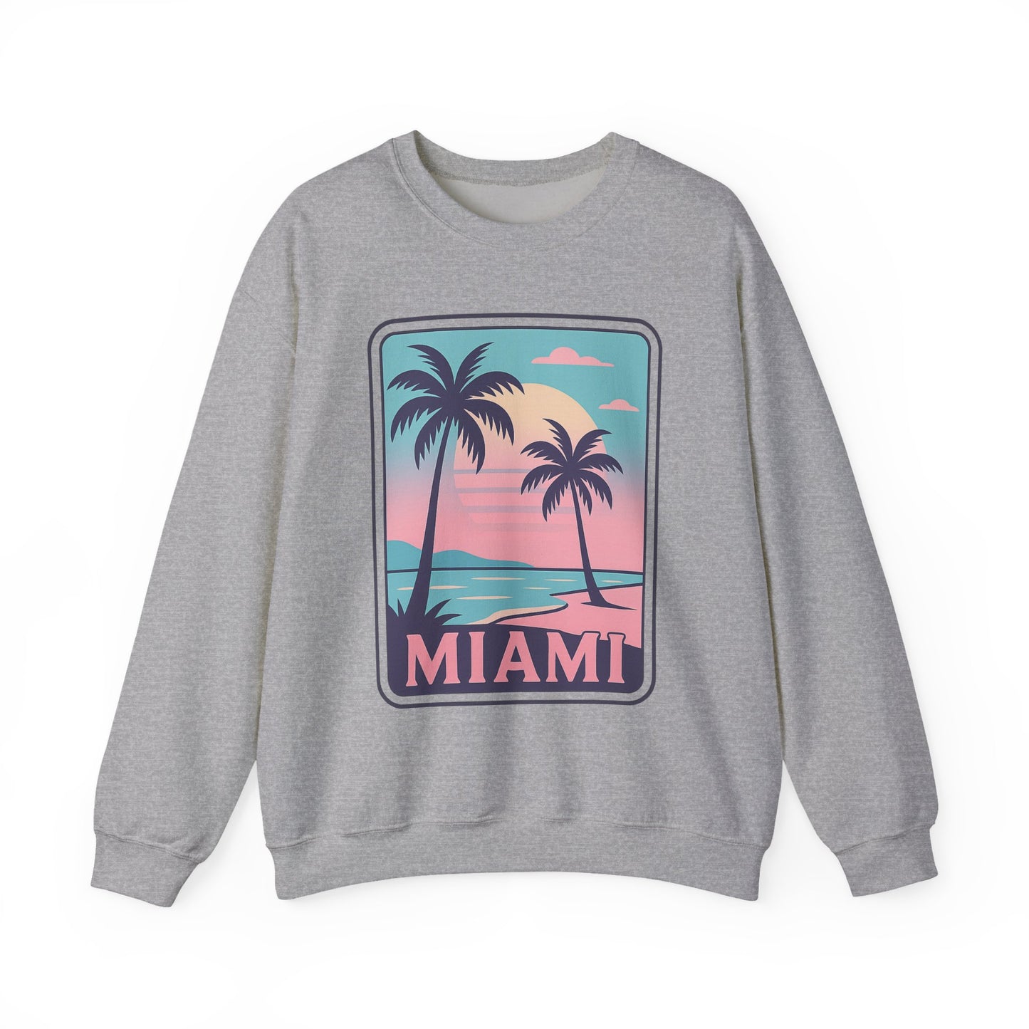 Miami Sunset Crewneck Sweatshirt, Unisex Sweatshirt, Beach Vibes Apparel, Vacation Wear, Gift for Miami Lovers