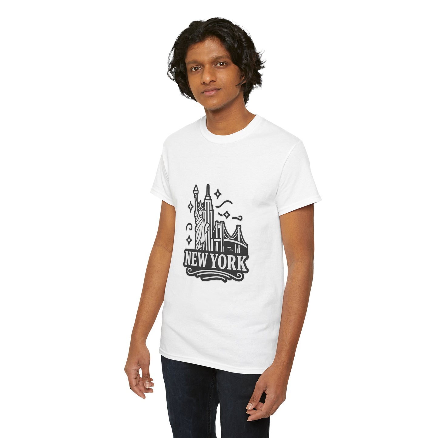New York Skyline Unisex Heavy Cotton Tee, NYC T-Shirt, Travel Souvenir Shirt, Gift for New Yorkers, Cityscape Apparel
