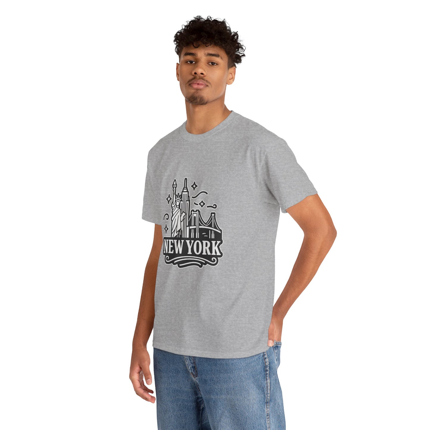 New York Skyline Unisex Heavy Cotton Tee, NYC T-Shirt, Travel Souvenir Shirt, Gift for New Yorkers, Cityscape Apparel