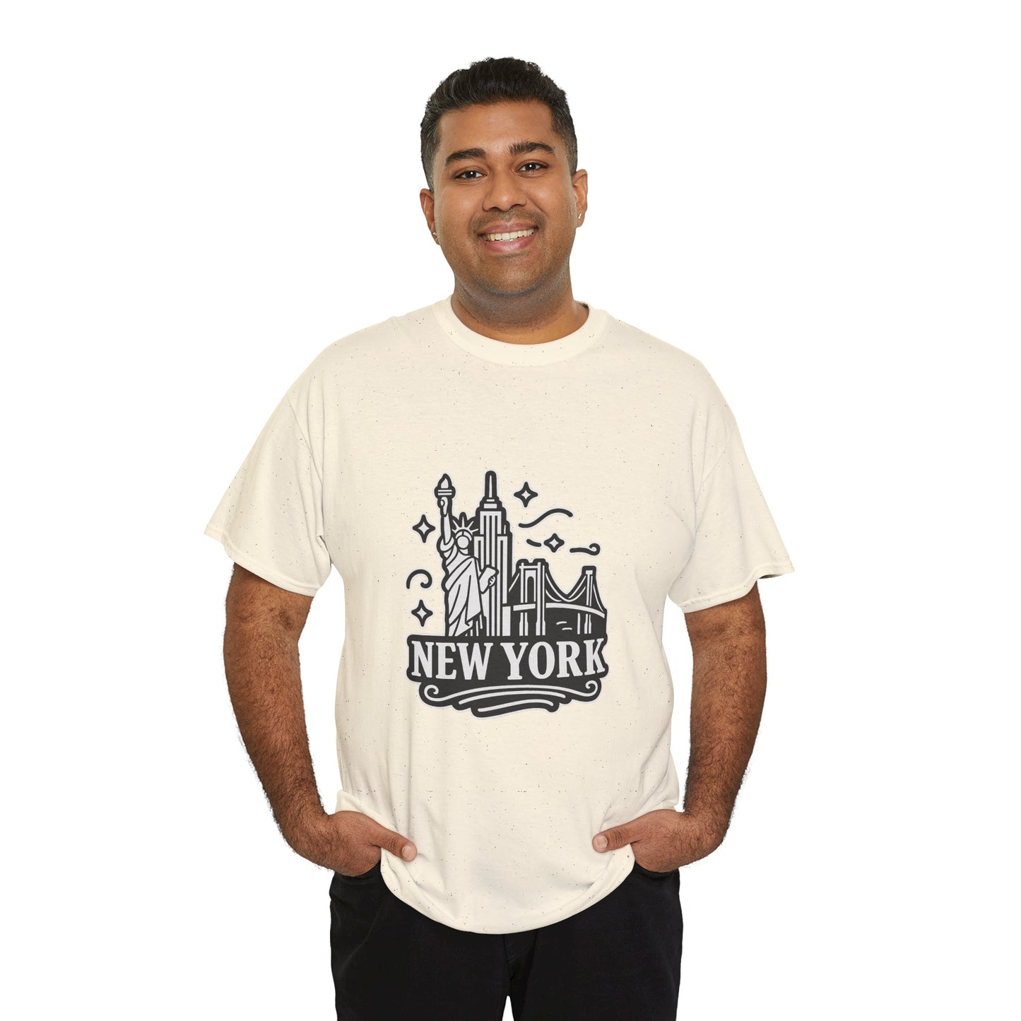 New York Skyline Unisex Heavy Cotton Tee, NYC T-Shirt, Travel Souvenir Shirt, Gift for New Yorkers, Cityscape Apparel