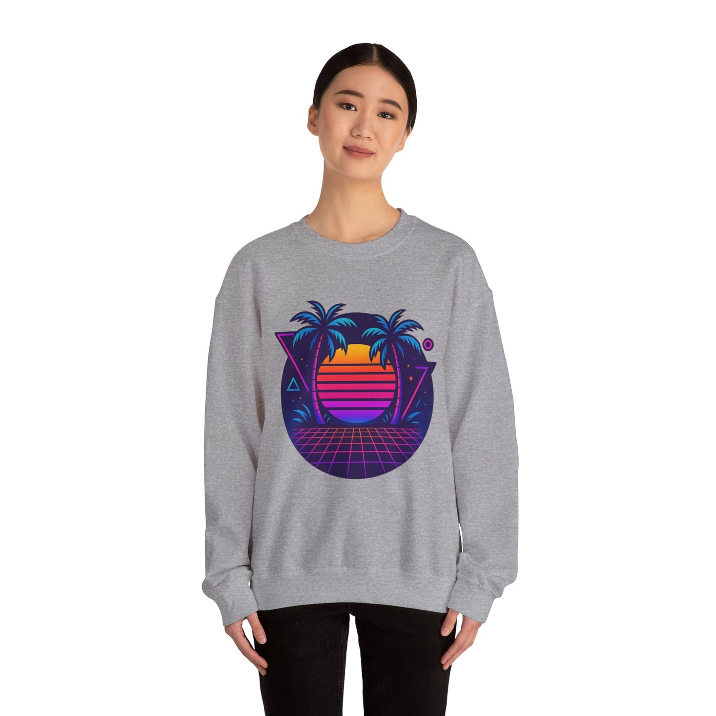 Retro Sunset Palm Trees Crewneck Sweatshirt | Cozy Unisex Fashion | Perfect for Summer Nights, Beach Days, Gifts, Casual Wear