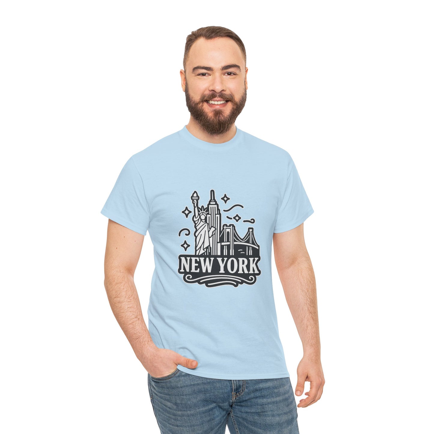 New York Skyline Unisex Heavy Cotton Tee, NYC T-Shirt, Travel Souvenir Shirt, Gift for New Yorkers, Cityscape Apparel