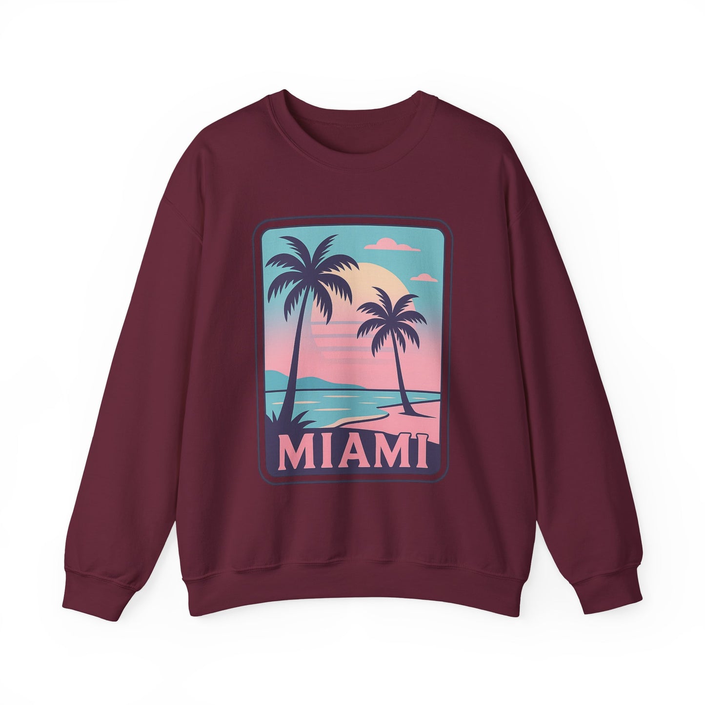 Miami Sunset Crewneck Sweatshirt, Unisex Sweatshirt, Beach Vibes Apparel, Vacation Wear, Gift for Miami Lovers