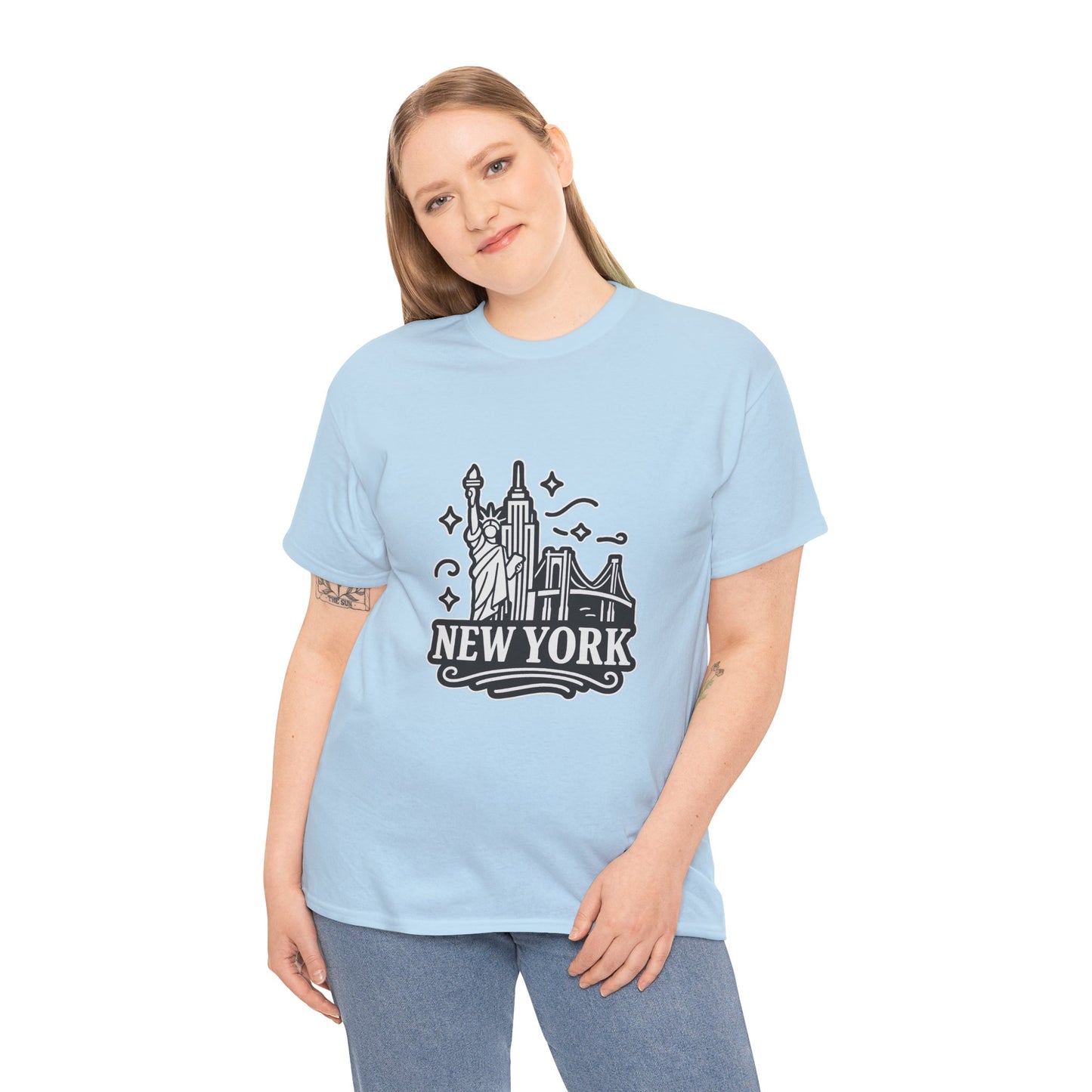 New York Skyline Unisex Heavy Cotton Tee, NYC T-Shirt, Travel Souvenir Shirt, Gift for New Yorkers, Cityscape Apparel