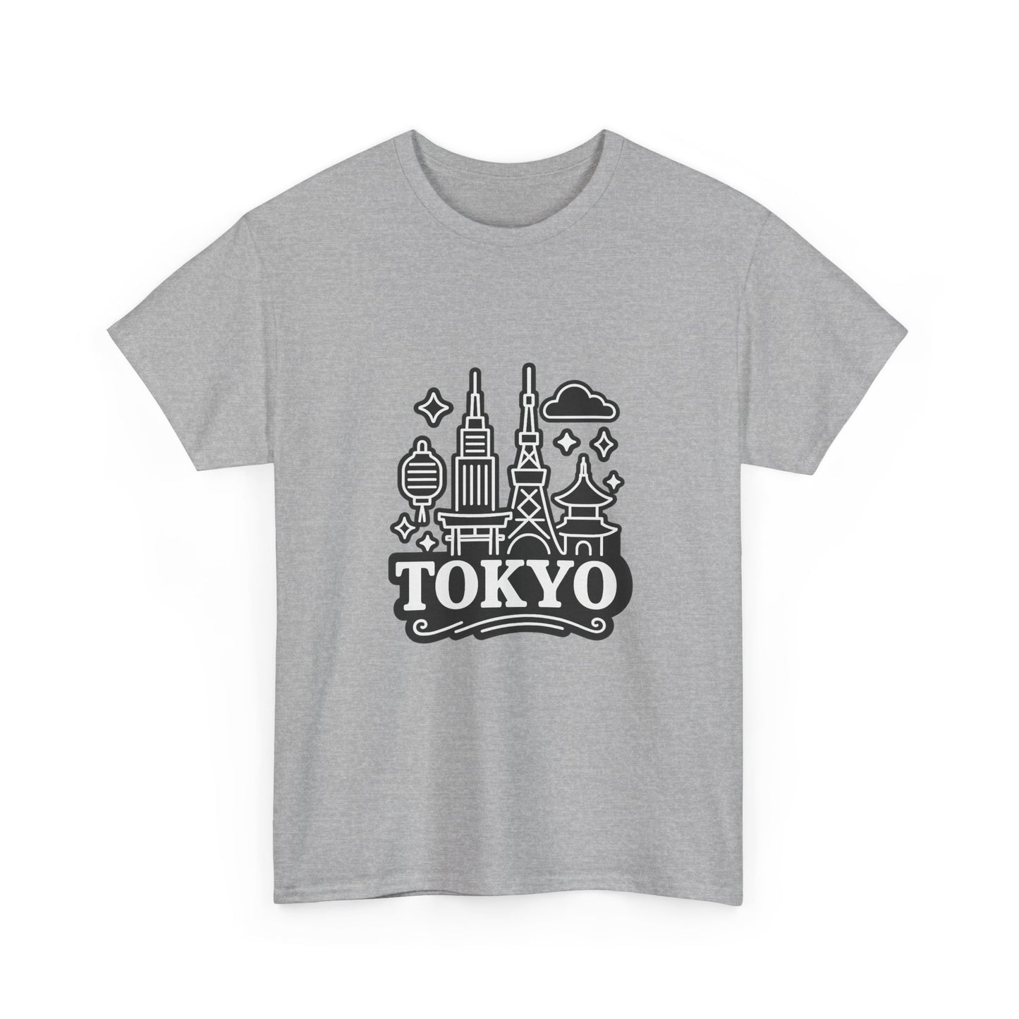 Tokyo Cityscape Unisex Heavy Cotton Tee, Graphic Tee, Travel T-Shirt, Urban Outfit, Gift for Travelers, Tokyo Lover Apparel