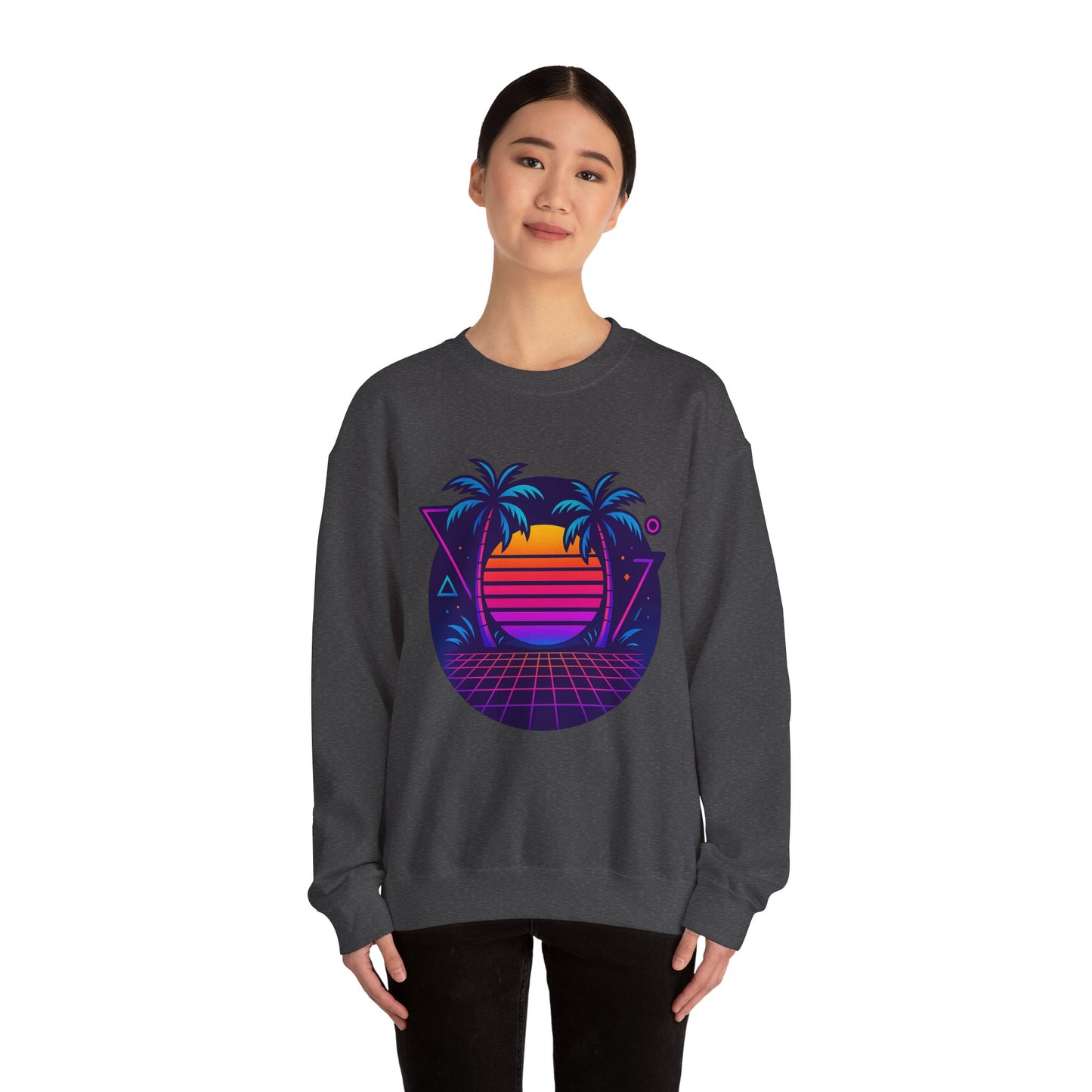 Retro Sunset Palm Trees Crewneck Sweatshirt | Cozy Unisex Fashion | Perfect for Summer Nights, Beach Days, Gifts, Casual Wear