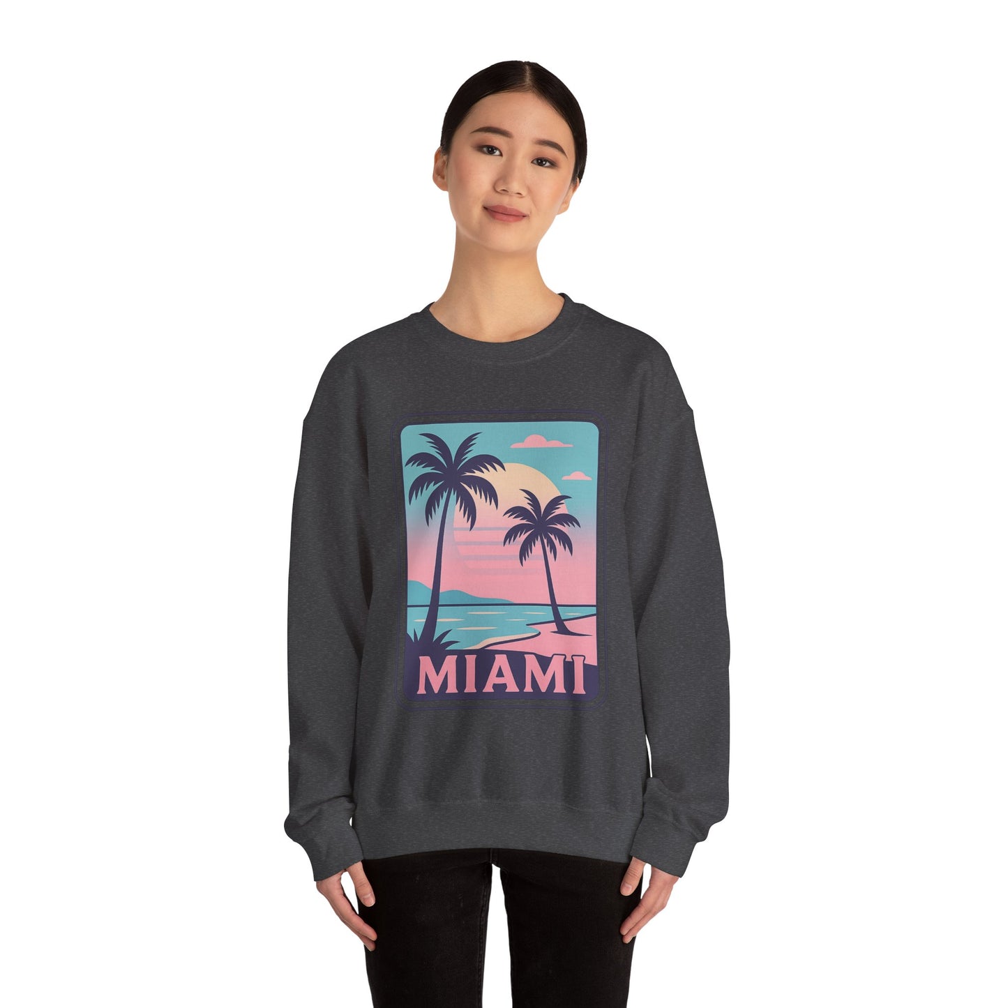 Miami Sunset Crewneck Sweatshirt, Unisex Sweatshirt, Beach Vibes Apparel, Vacation Wear, Gift for Miami Lovers