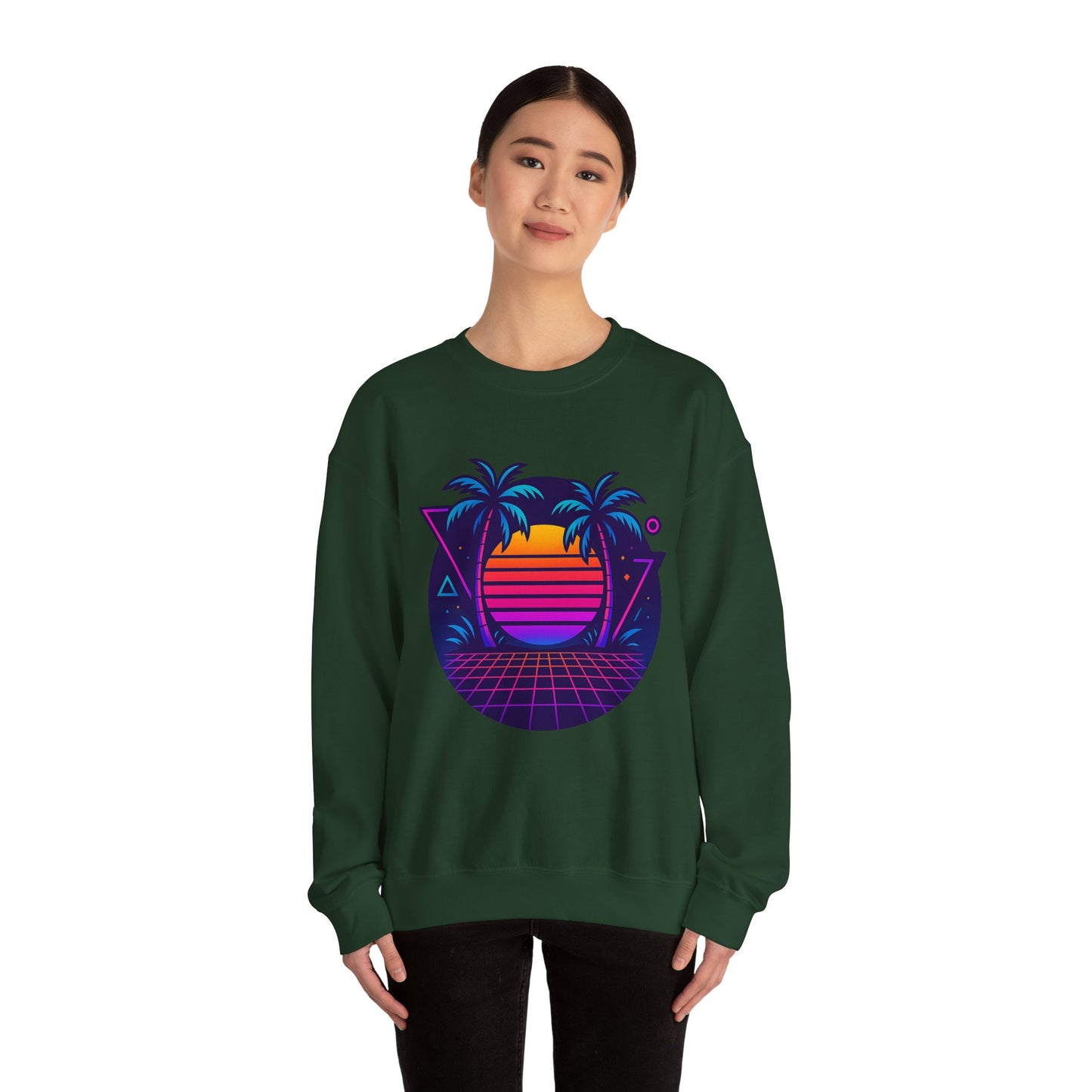 Retro Sunset Palm Trees Crewneck Sweatshirt | Cozy Unisex Fashion | Perfect for Summer Nights, Beach Days, Gifts, Casual Wear