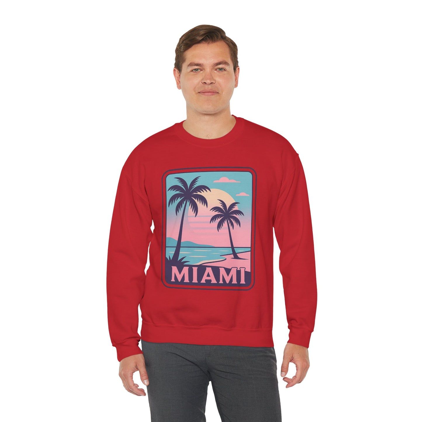 Miami Sunset Crewneck Sweatshirt, Unisex Sweatshirt, Beach Vibes Apparel, Vacation Wear, Gift for Miami Lovers