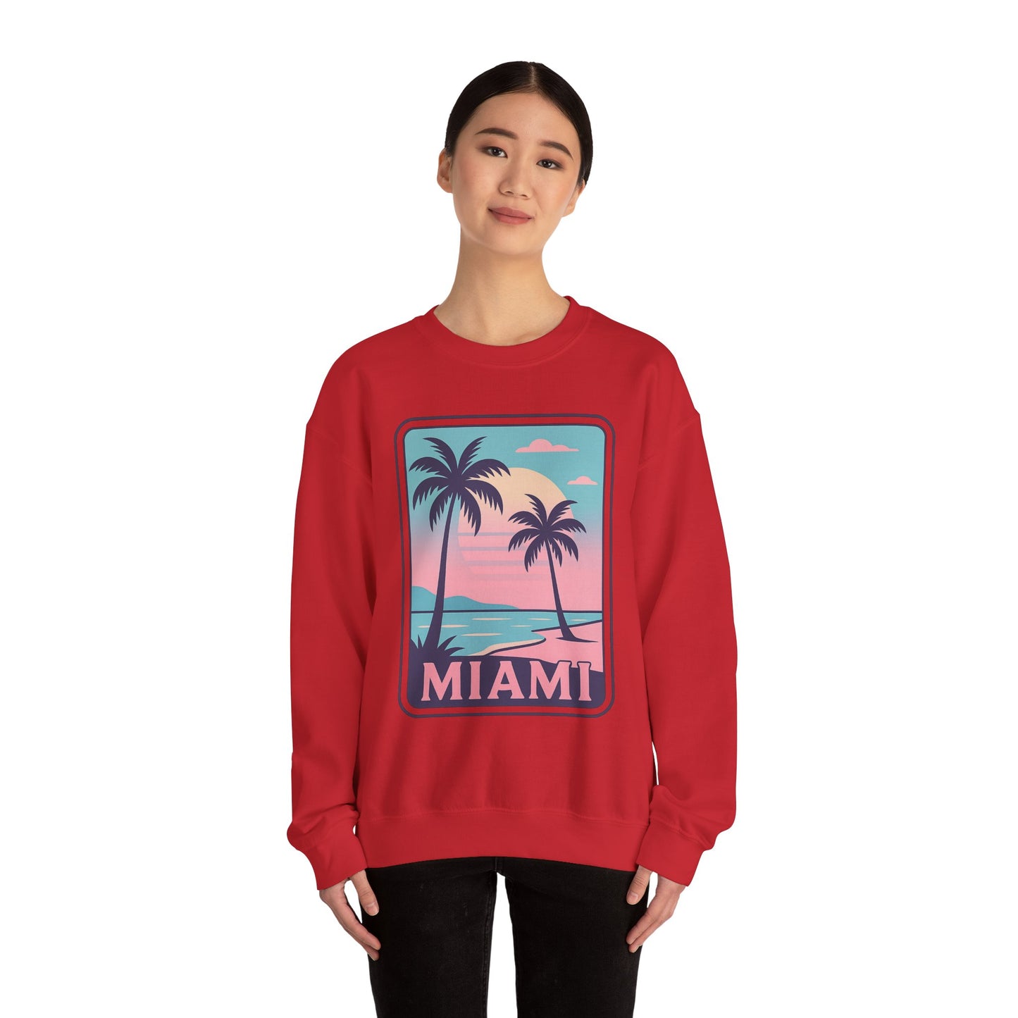 Miami Sunset Crewneck Sweatshirt, Unisex Sweatshirt, Beach Vibes Apparel, Vacation Wear, Gift for Miami Lovers