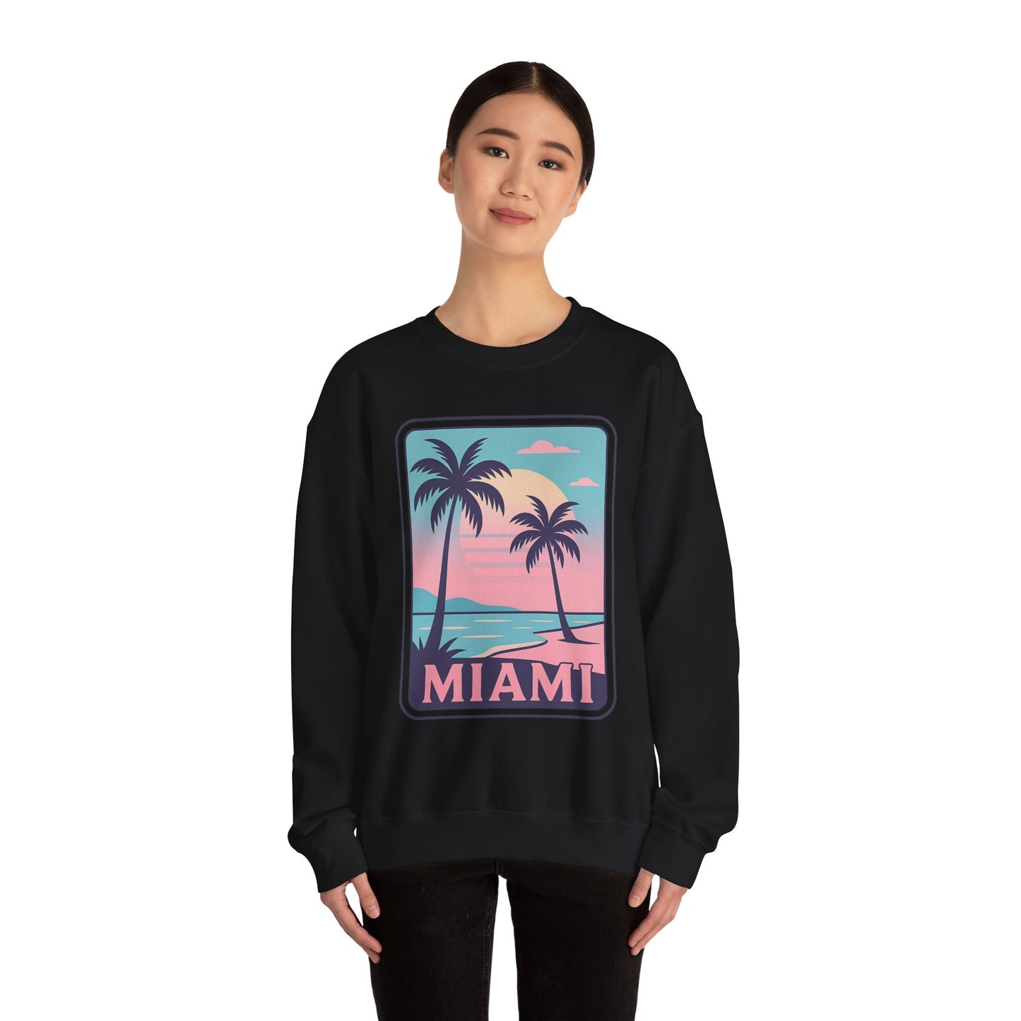 Miami Sunset Crewneck Sweatshirt, Unisex Sweatshirt, Beach Vibes Apparel, Vacation Wear, Gift for Miami Lovers