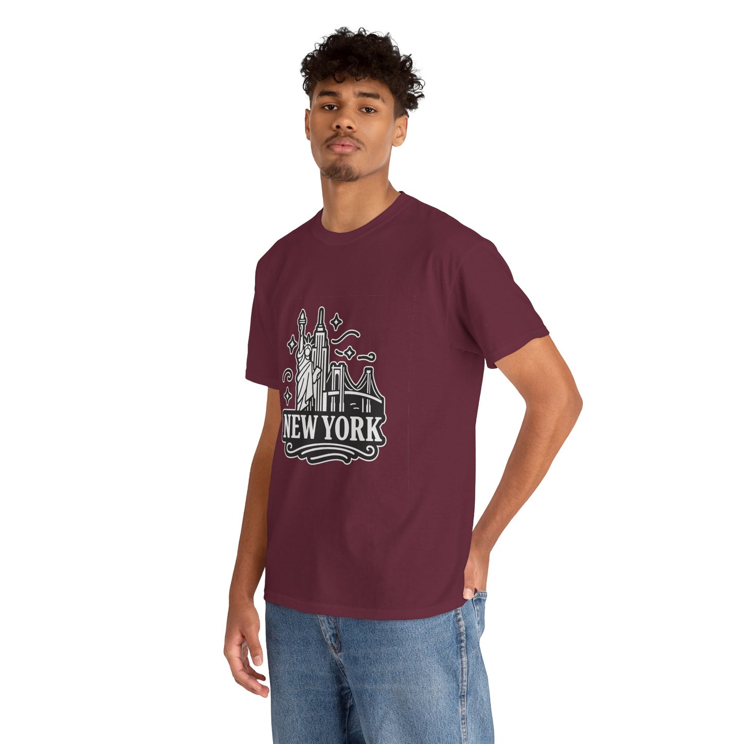 New York Skyline Unisex Heavy Cotton Tee, NYC T-Shirt, Travel Souvenir Shirt, Gift for New Yorkers, Cityscape Apparel