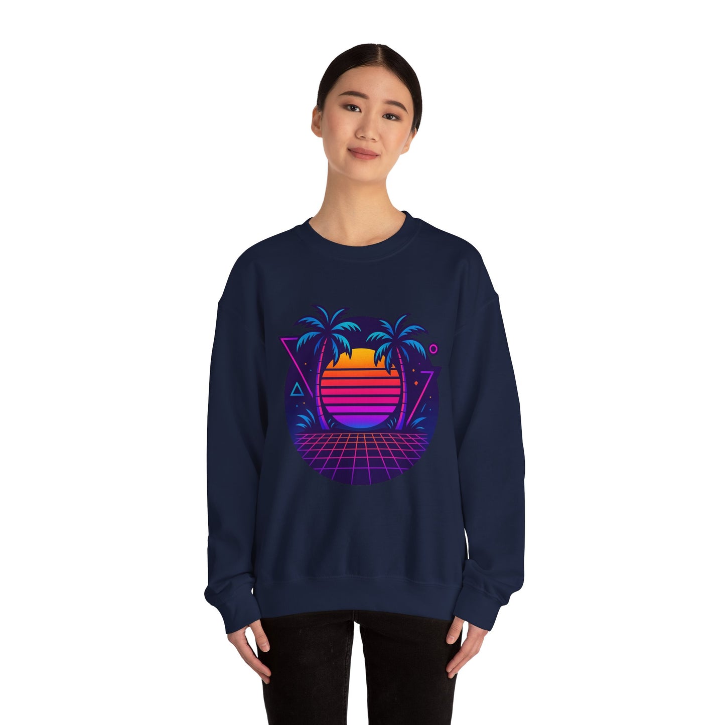 Retro Sunset Palm Trees Crewneck Sweatshirt | Cozy Unisex Fashion | Perfect for Summer Nights, Beach Days, Gifts, Casual Wear