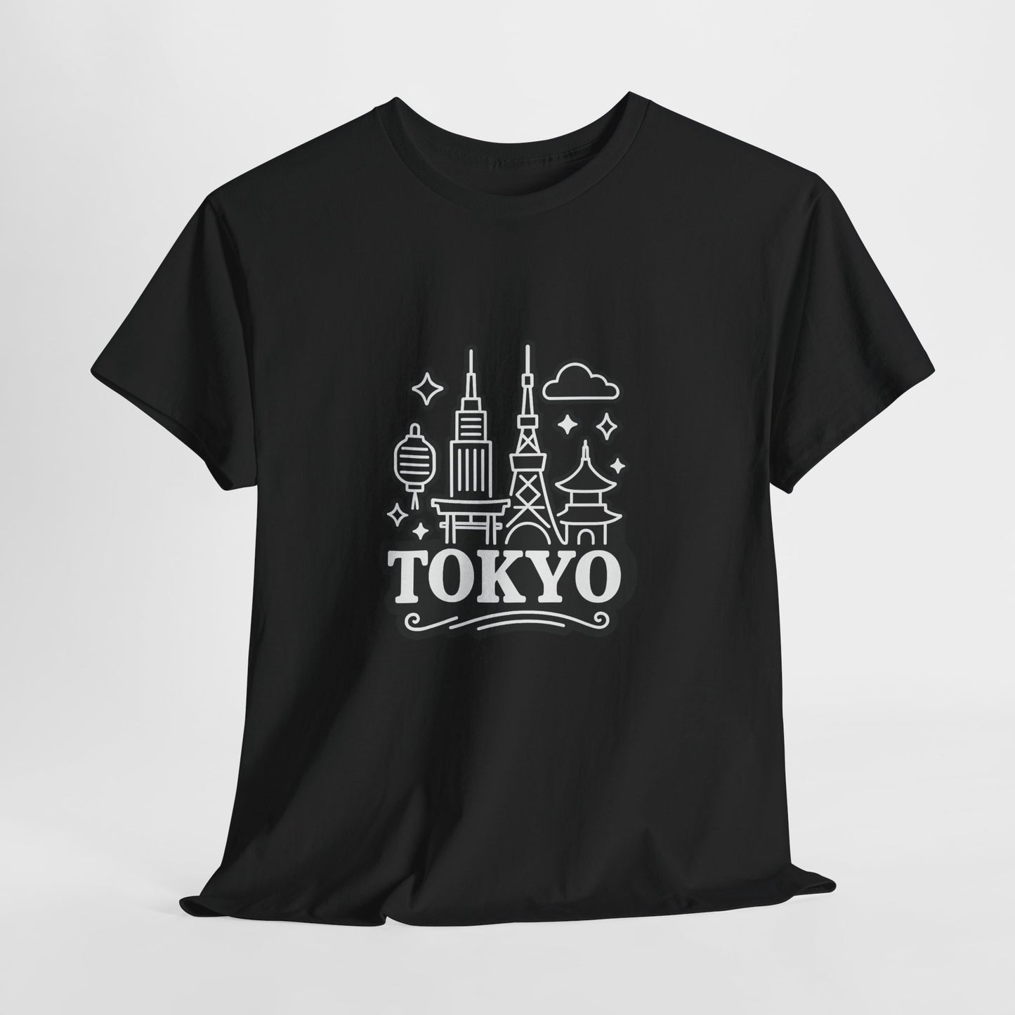 Tokyo Cityscape Unisex Heavy Cotton Tee, Graphic Tee, Travel T-Shirt, Urban Outfit, Gift for Travelers, Tokyo Lover Apparel