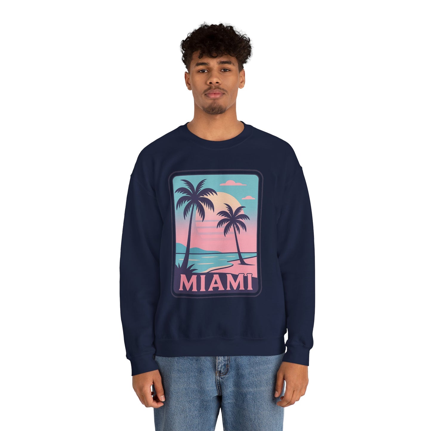 Miami Sunset Crewneck Sweatshirt, Unisex Sweatshirt, Beach Vibes Apparel, Vacation Wear, Gift for Miami Lovers