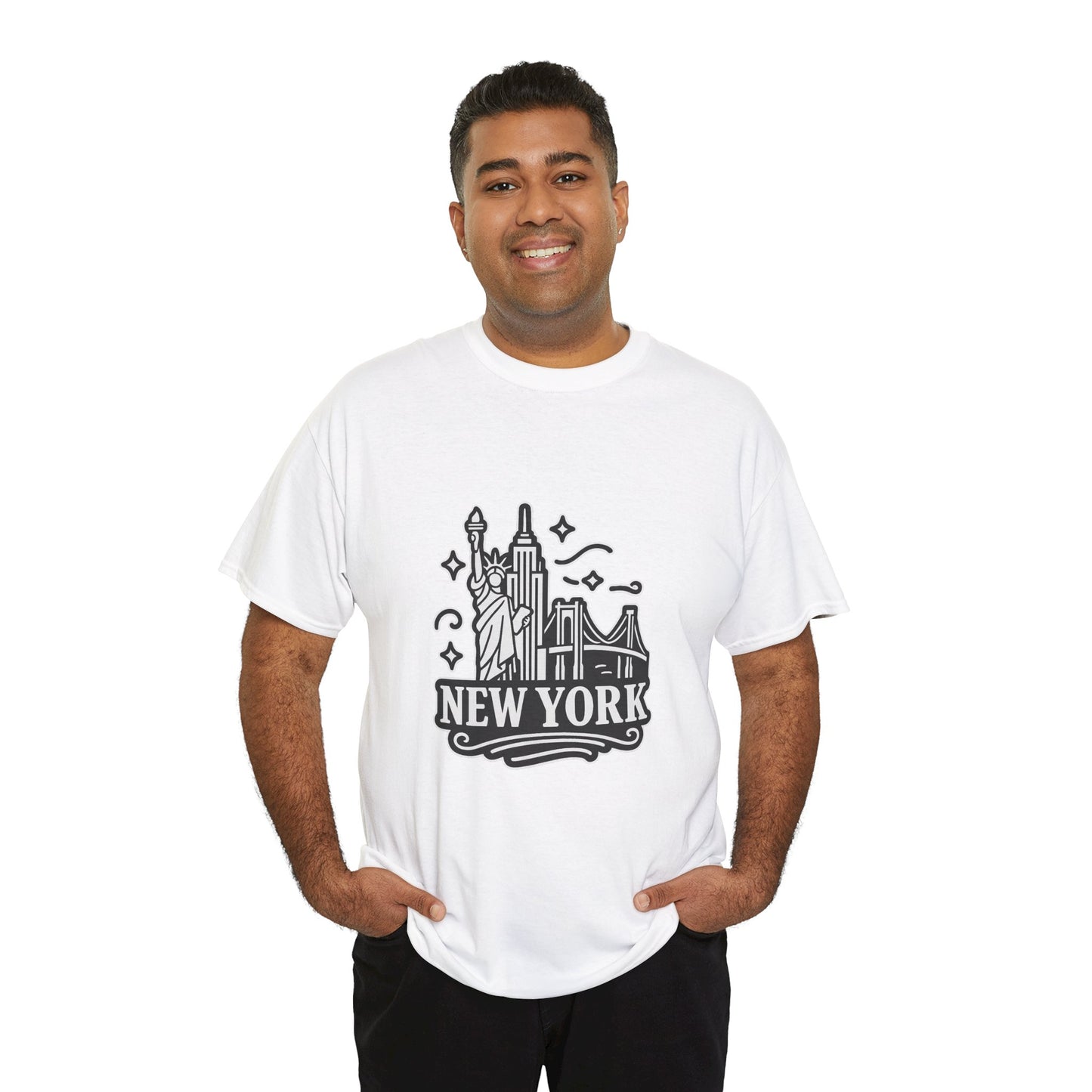 New York Skyline Unisex Heavy Cotton Tee, NYC T-Shirt, Travel Souvenir Shirt, Gift for New Yorkers, Cityscape Apparel