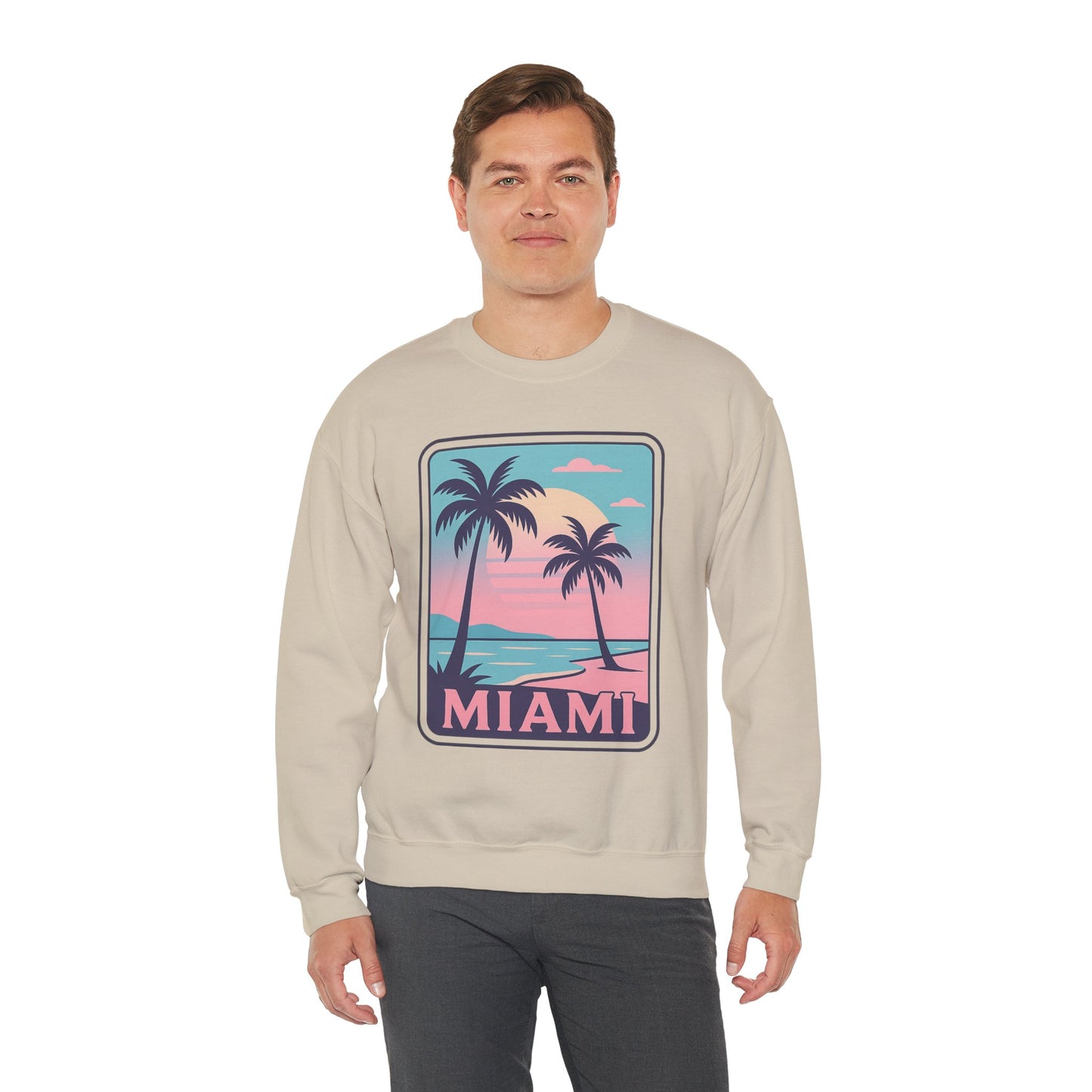 Miami Sunset Crewneck Sweatshirt, Unisex Sweatshirt, Beach Vibes Apparel, Vacation Wear, Gift for Miami Lovers