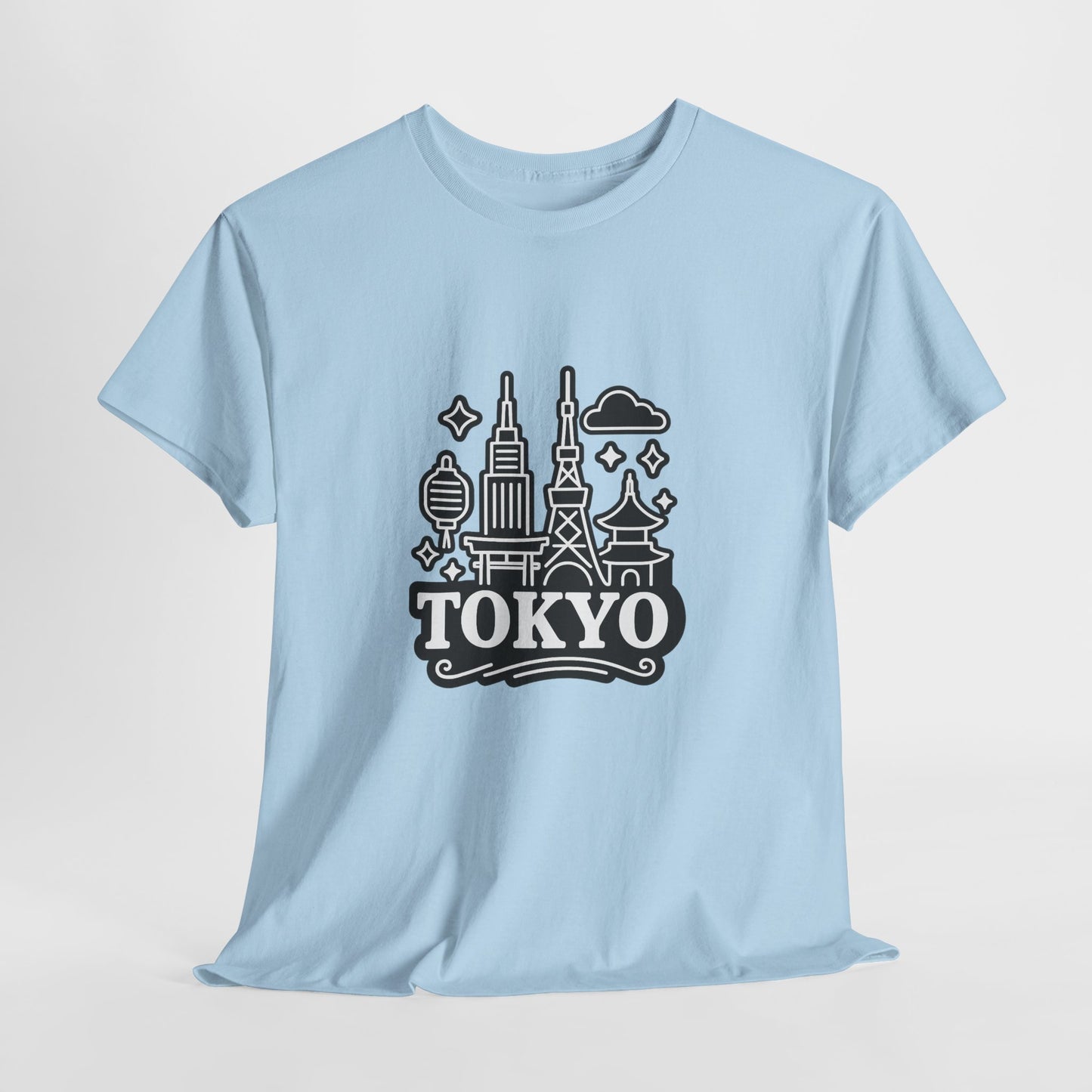 Tokyo Cityscape Unisex Heavy Cotton Tee, Graphic Tee, Travel T-Shirt, Urban Outfit, Gift for Travelers, Tokyo Lover Apparel