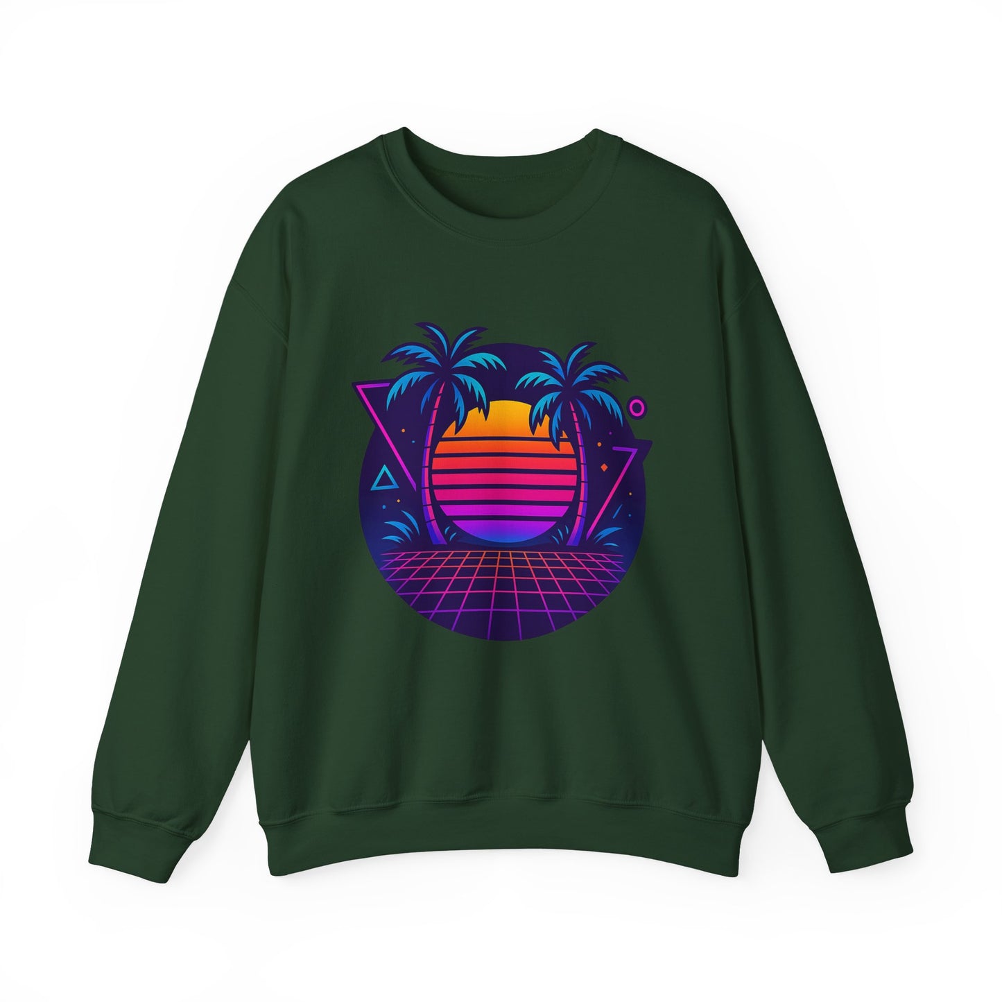 Retro Sunset Palm Trees Crewneck Sweatshirt | Cozy Unisex Fashion | Perfect for Summer Nights, Beach Days, Gifts, Casual Wear