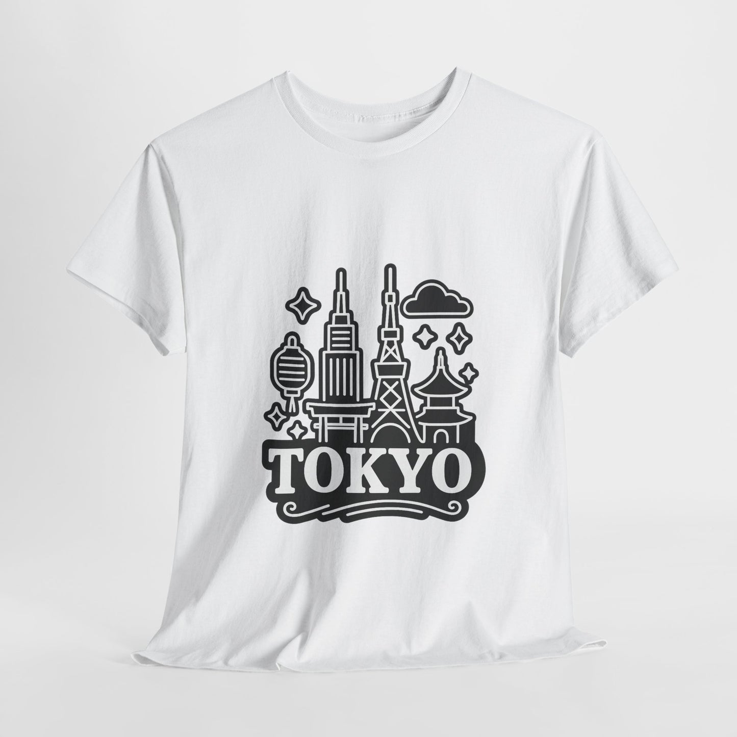 Tokyo Cityscape Unisex Heavy Cotton Tee, Graphic Tee, Travel T-Shirt, Urban Outfit, Gift for Travelers, Tokyo Lover Apparel