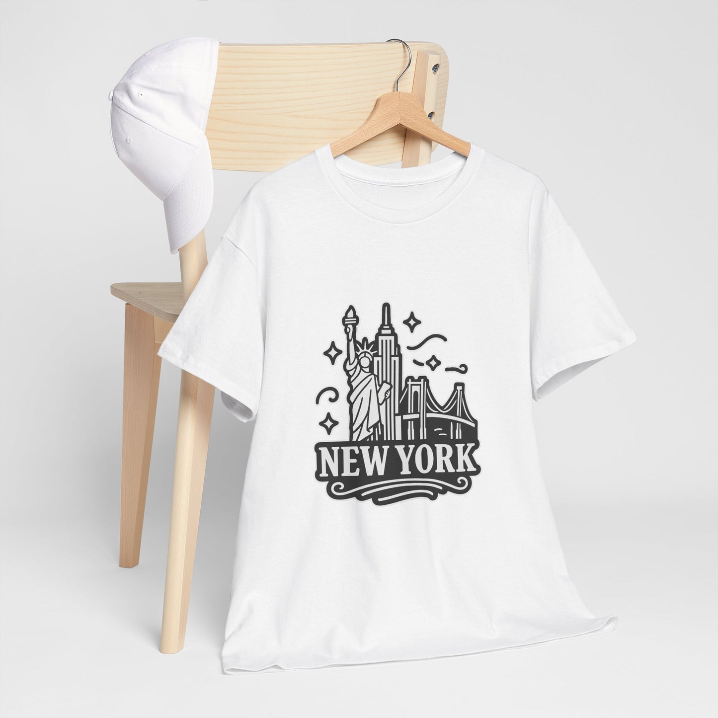 New York Skyline Unisex Heavy Cotton Tee, NYC T-Shirt, Travel Souvenir Shirt, Gift for New Yorkers, Cityscape Apparel