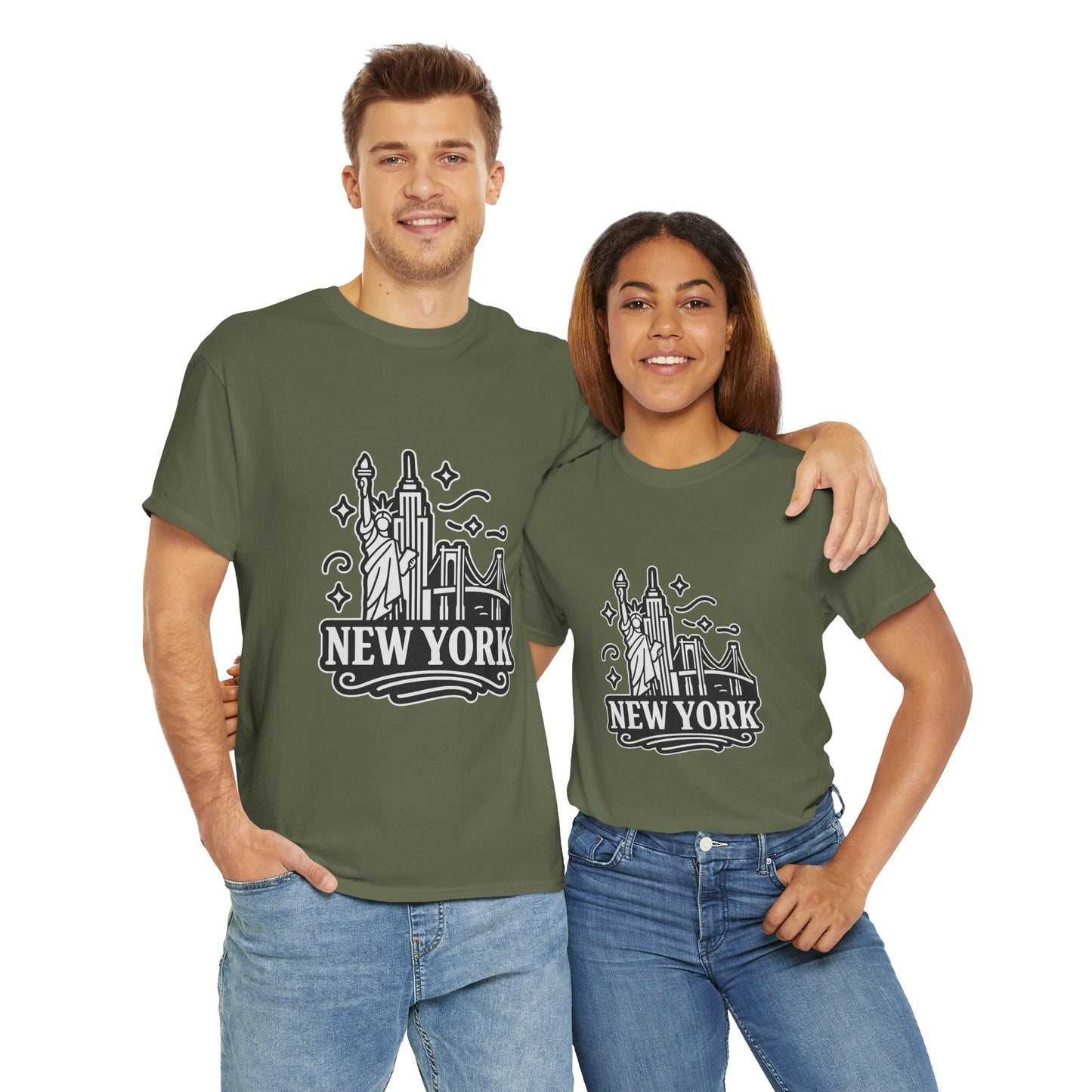 New York Skyline Unisex Heavy Cotton Tee, NYC T-Shirt, Travel Souvenir Shirt, Gift for New Yorkers, Cityscape Apparel