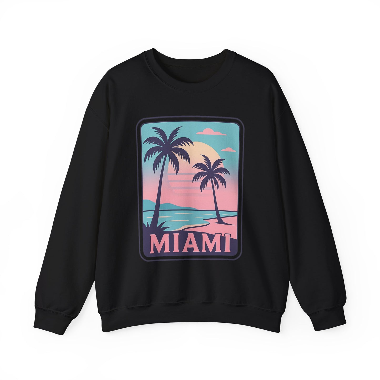 Miami Sunset Crewneck Sweatshirt, Unisex Sweatshirt, Beach Vibes Apparel, Vacation Wear, Gift for Miami Lovers