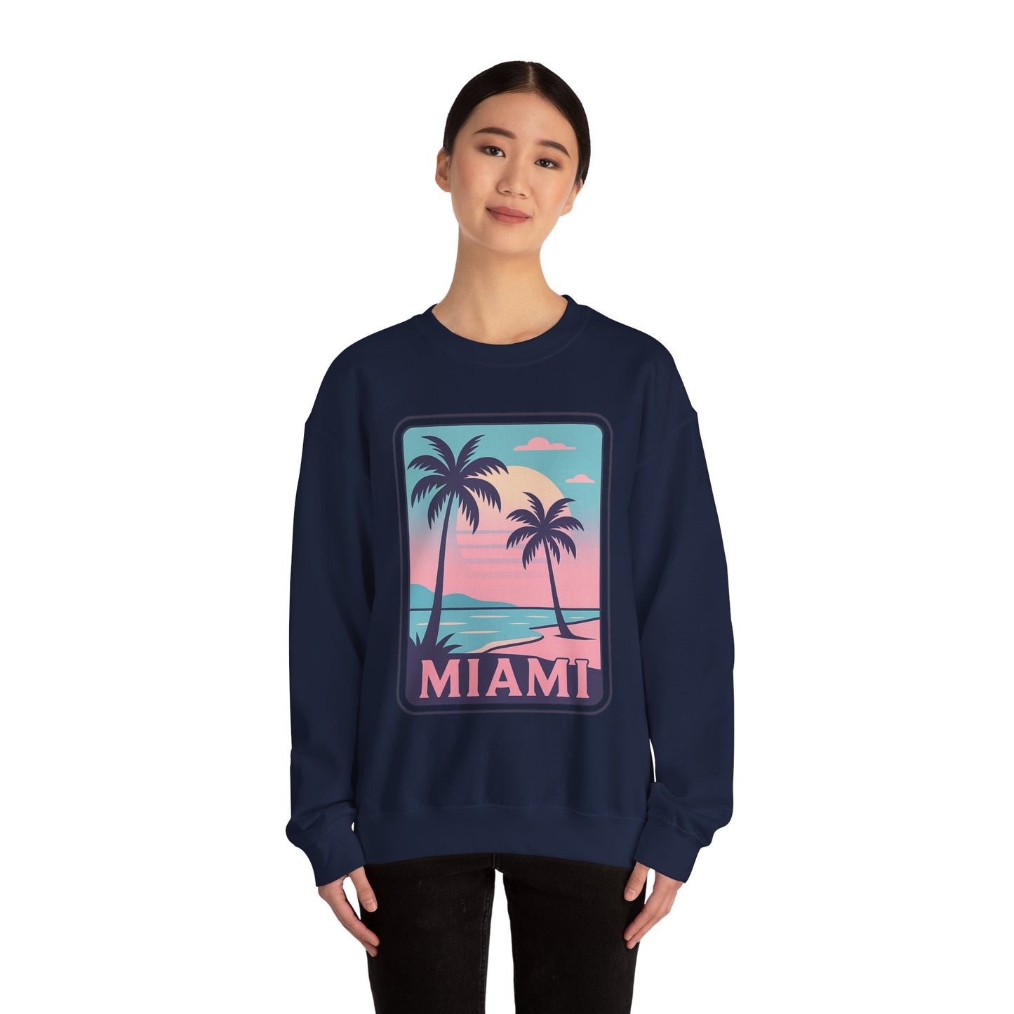 Miami Sunset Crewneck Sweatshirt, Unisex Sweatshirt, Beach Vibes Apparel, Vacation Wear, Gift for Miami Lovers