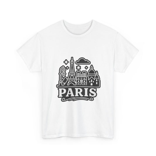 Paris-Themed Unisex Heavy Cotton Tee | Travel Gift, Casual Wear, Souvenir Shirt, Vacation Apparel, Paris Lover's Tee