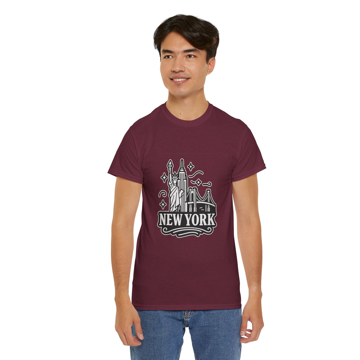 New York Skyline Unisex Heavy Cotton Tee, NYC T-Shirt, Travel Souvenir Shirt, Gift for New Yorkers, Cityscape Apparel