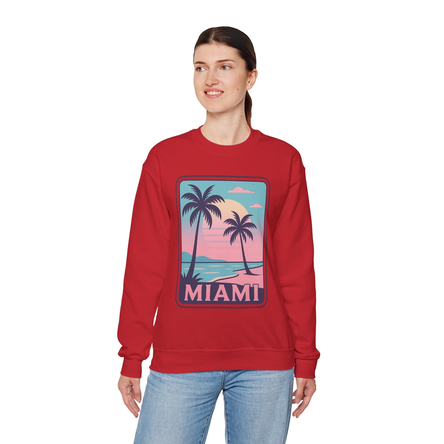 Miami Sunset Crewneck Sweatshirt, Unisex Sweatshirt, Beach Vibes Apparel, Vacation Wear, Gift for Miami Lovers