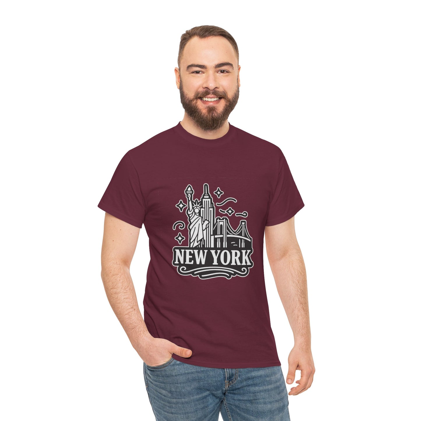 New York Skyline Unisex Heavy Cotton Tee, NYC T-Shirt, Travel Souvenir Shirt, Gift for New Yorkers, Cityscape Apparel