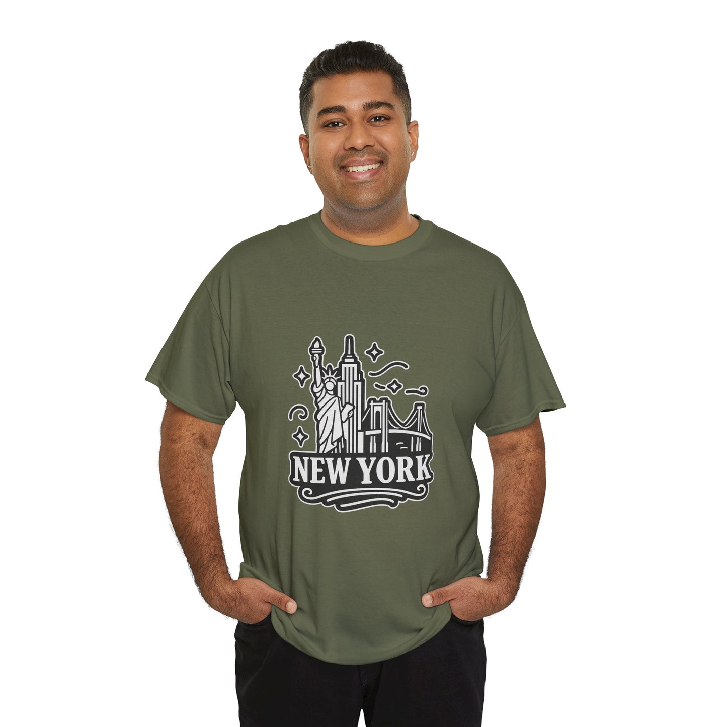 New York Skyline Unisex Heavy Cotton Tee, NYC T-Shirt, Travel Souvenir Shirt, Gift for New Yorkers, Cityscape Apparel