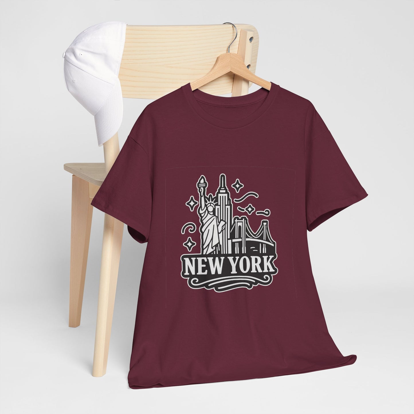 New York Skyline Unisex Heavy Cotton Tee, NYC T-Shirt, Travel Souvenir Shirt, Gift for New Yorkers, Cityscape Apparel