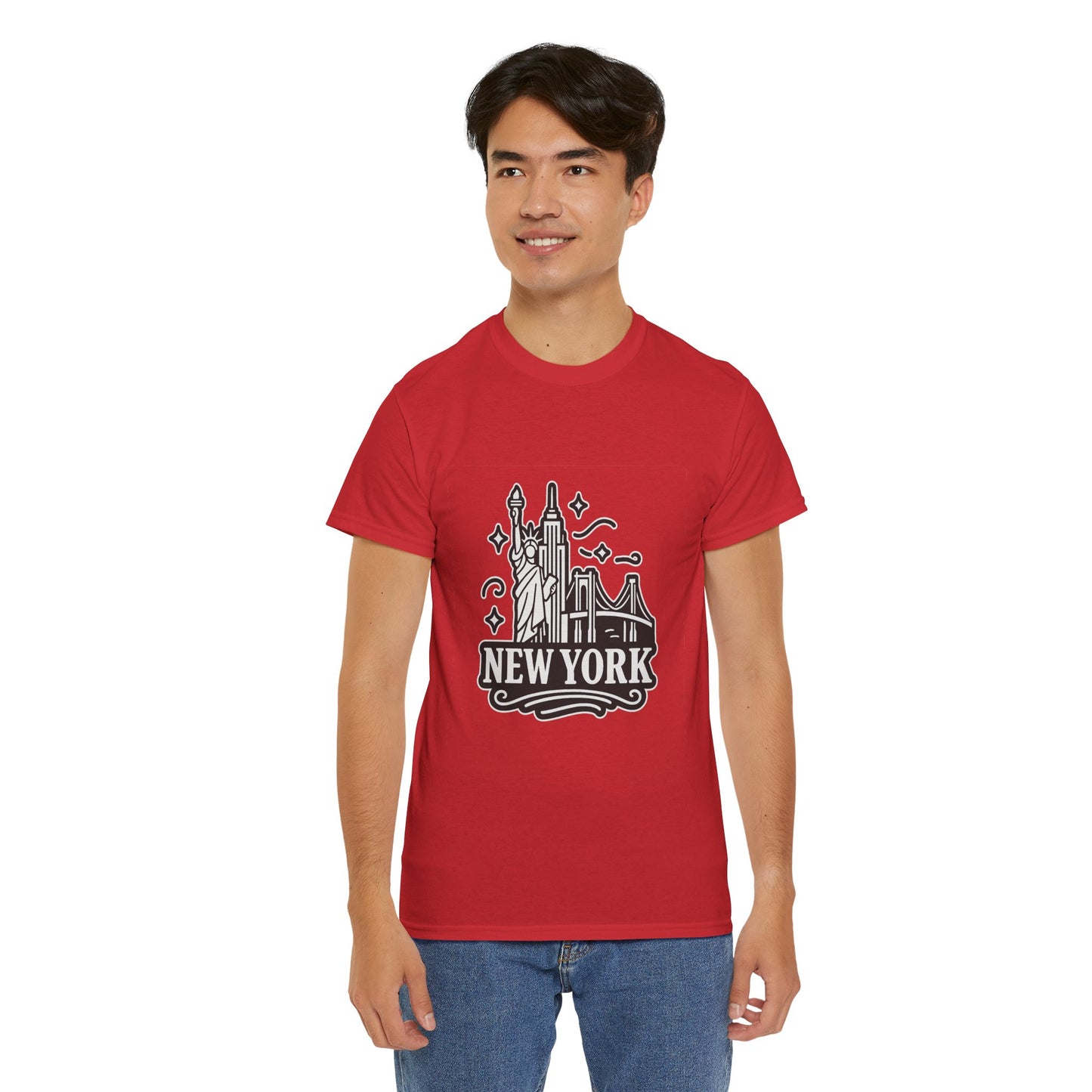 New York Skyline Unisex Heavy Cotton Tee, NYC T-Shirt, Travel Souvenir Shirt, Gift for New Yorkers, Cityscape Apparel