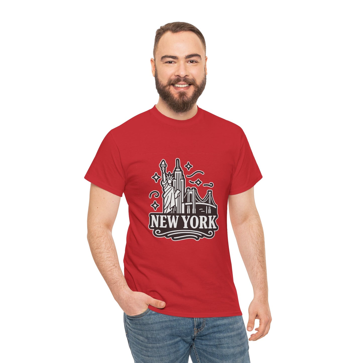 New York Skyline Unisex Heavy Cotton Tee, NYC T-Shirt, Travel Souvenir Shirt, Gift for New Yorkers, Cityscape Apparel
