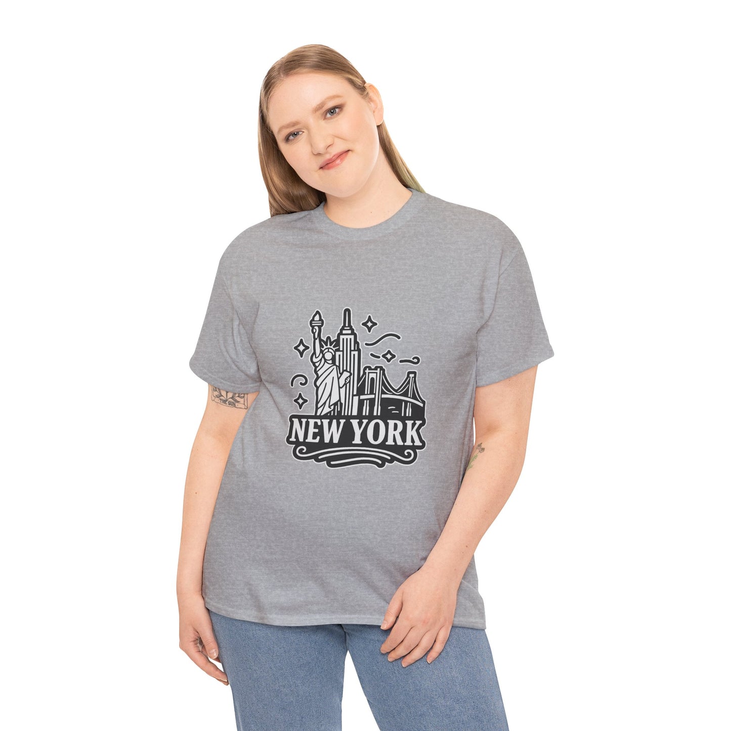 New York Skyline Unisex Heavy Cotton Tee, NYC T-Shirt, Travel Souvenir Shirt, Gift for New Yorkers, Cityscape Apparel
