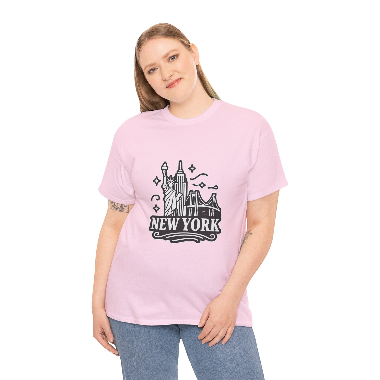New York Skyline Unisex Heavy Cotton Tee, NYC T-Shirt, Travel Souvenir Shirt, Gift for New Yorkers, Cityscape Apparel