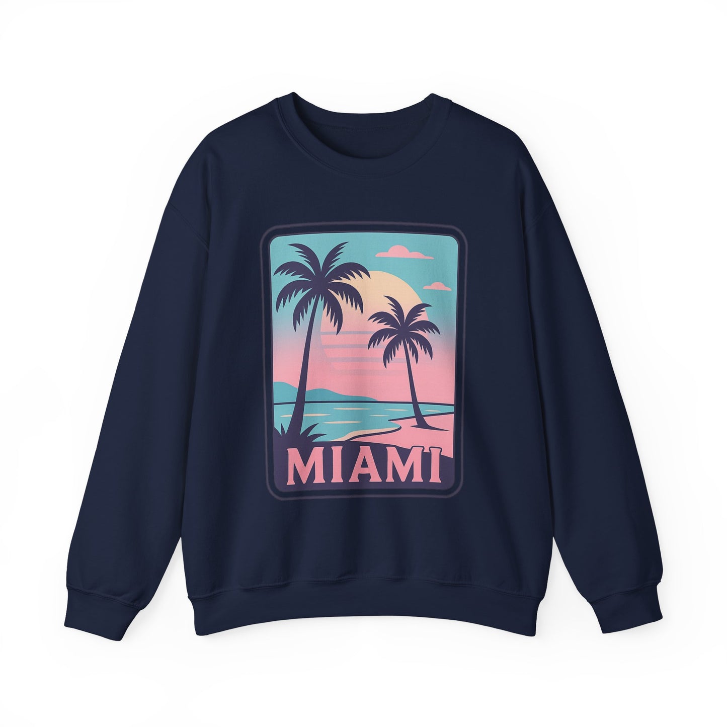 Miami Sunset Crewneck Sweatshirt, Unisex Sweatshirt, Beach Vibes Apparel, Vacation Wear, Gift for Miami Lovers