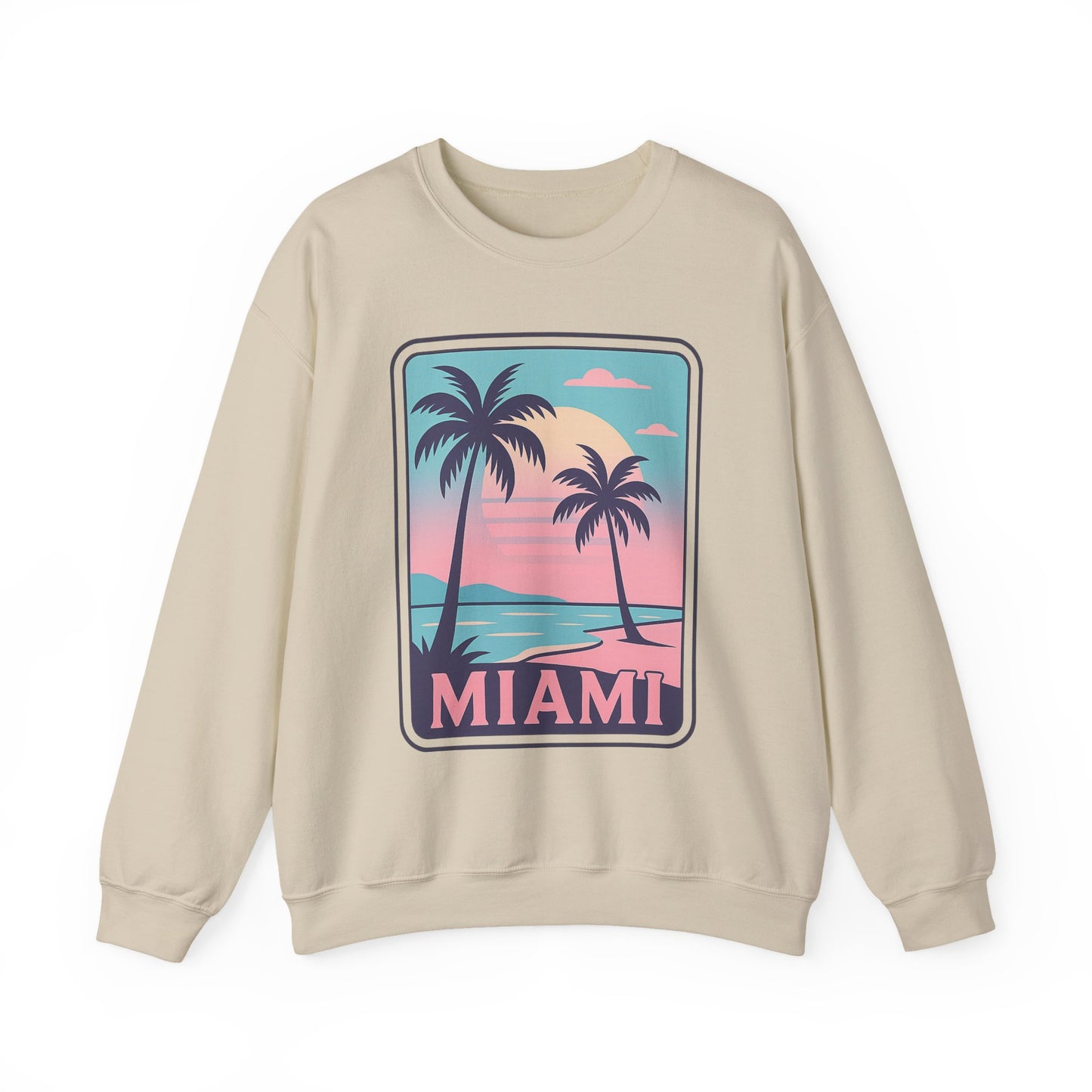 Miami Sunset Crewneck Sweatshirt, Unisex Sweatshirt, Beach Vibes Apparel, Vacation Wear, Gift for Miami Lovers
