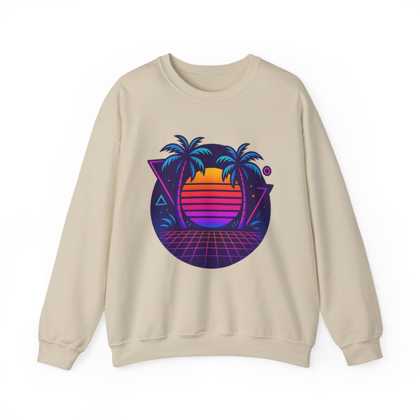 Retro Sunset Palm Trees Crewneck Sweatshirt | Cozy Unisex Fashion | Perfect for Summer Nights, Beach Days, Gifts, Casual Wear