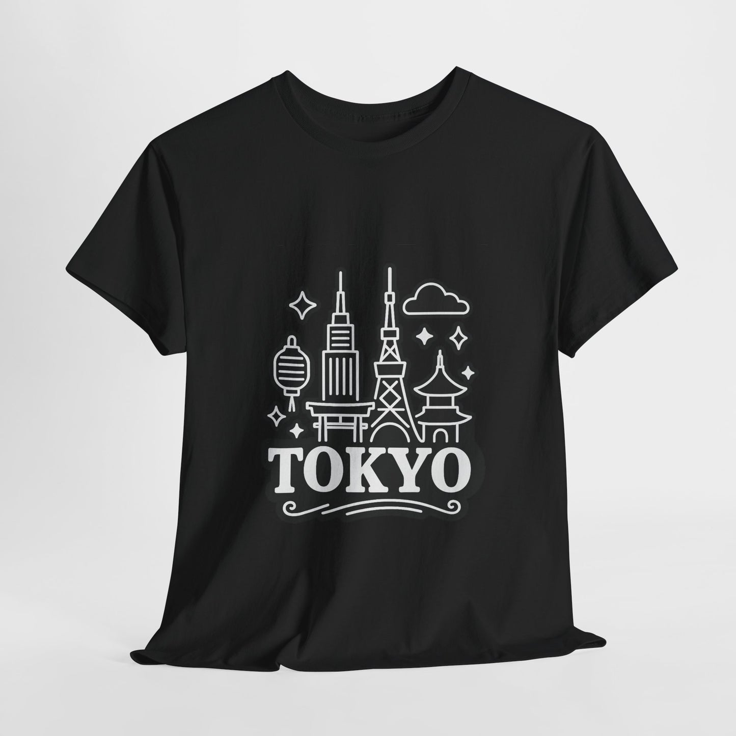 Tokyo Cityscape Unisex Heavy Cotton Tee, Graphic Tee, Travel T-Shirt, Urban Outfit, Gift for Travelers, Tokyo Lover Apparel