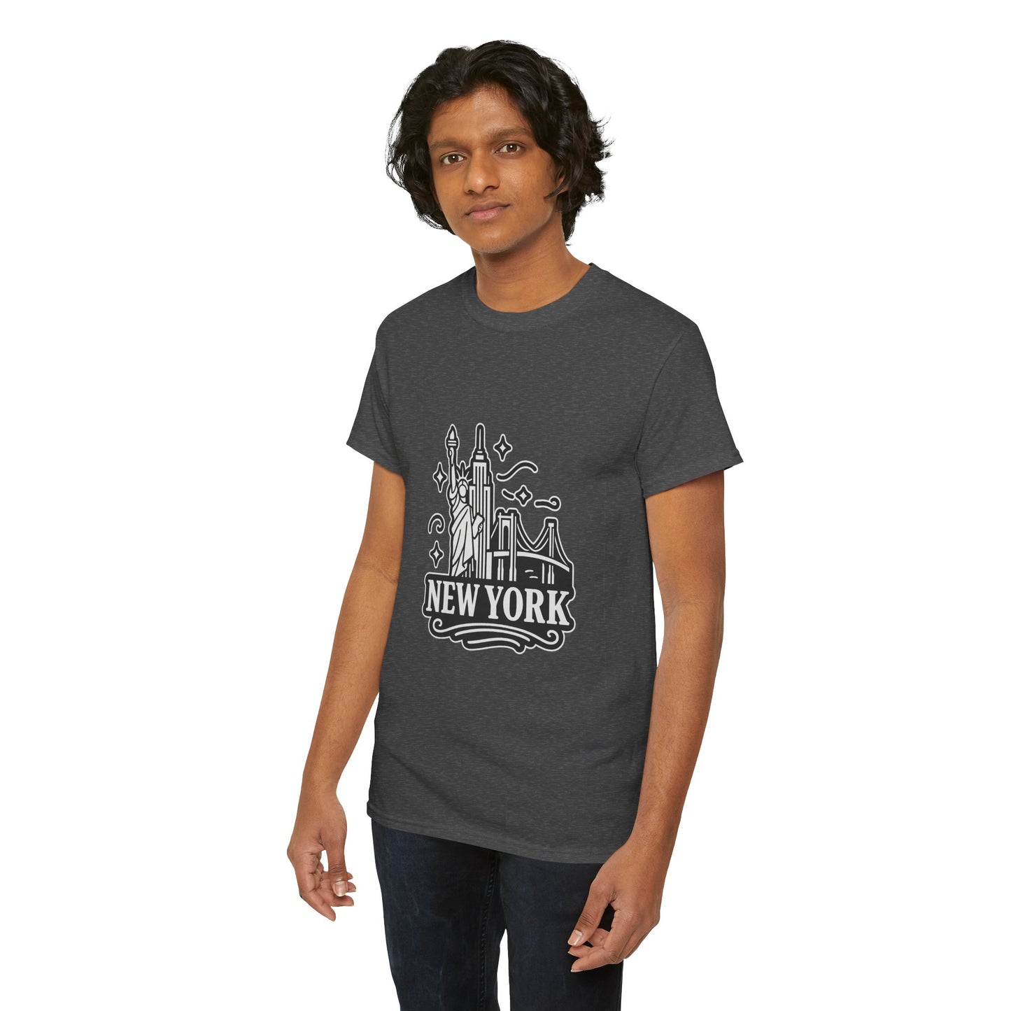New York Skyline Unisex Heavy Cotton Tee, NYC T-Shirt, Travel Souvenir Shirt, Gift for New Yorkers, Cityscape Apparel