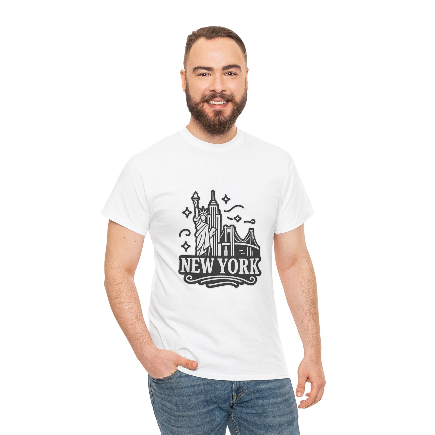 New York Skyline Unisex Heavy Cotton Tee, NYC T-Shirt, Travel Souvenir Shirt, Gift for New Yorkers, Cityscape Apparel