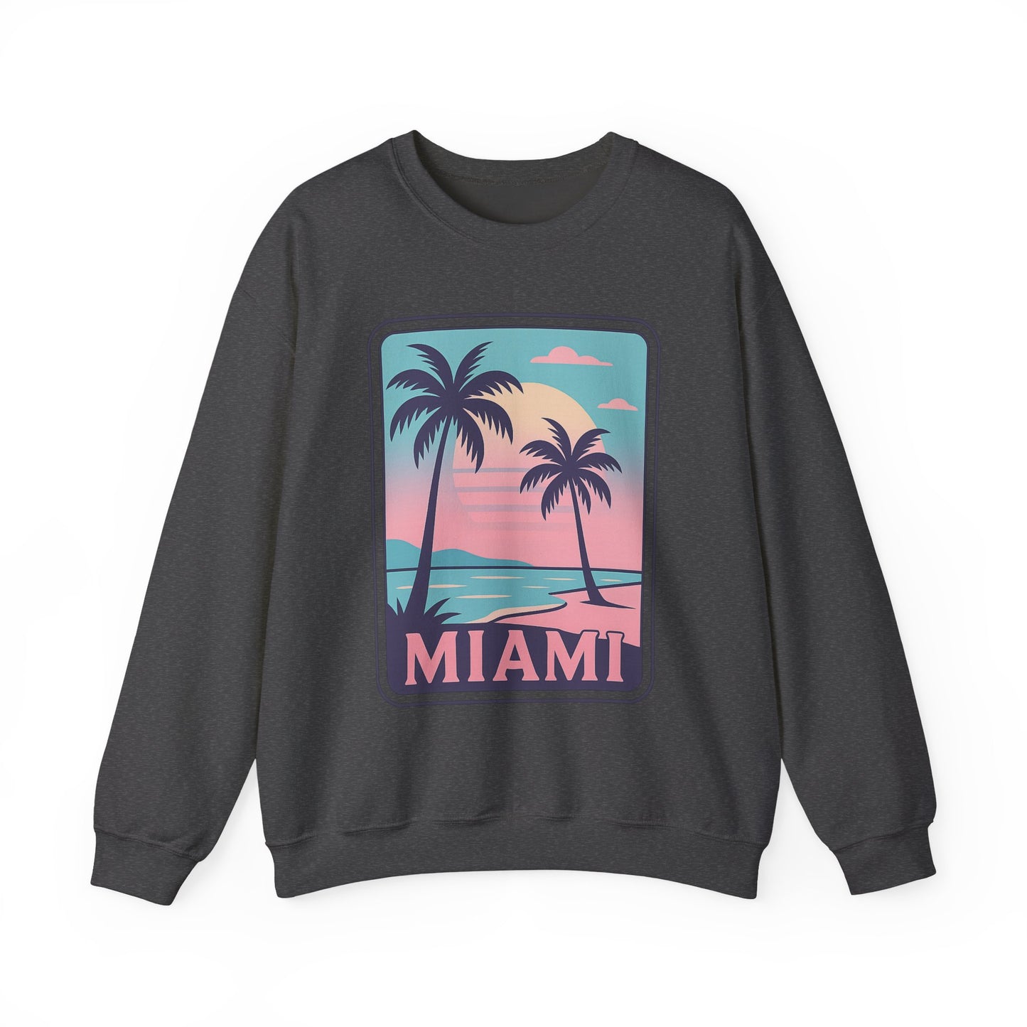 Miami Sunset Crewneck Sweatshirt, Unisex Sweatshirt, Beach Vibes Apparel, Vacation Wear, Gift for Miami Lovers